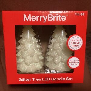 Merry Brite Glitter Tree LED Candle Set New